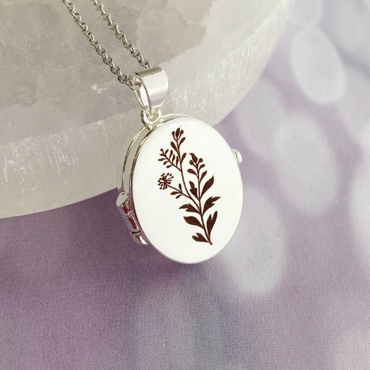 Silver Oval Locket, Wildflowers