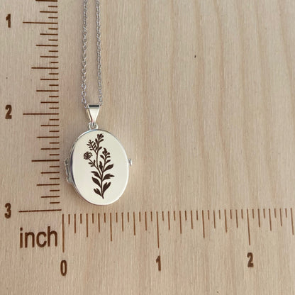 Silver Oval Locket, Wildflowers