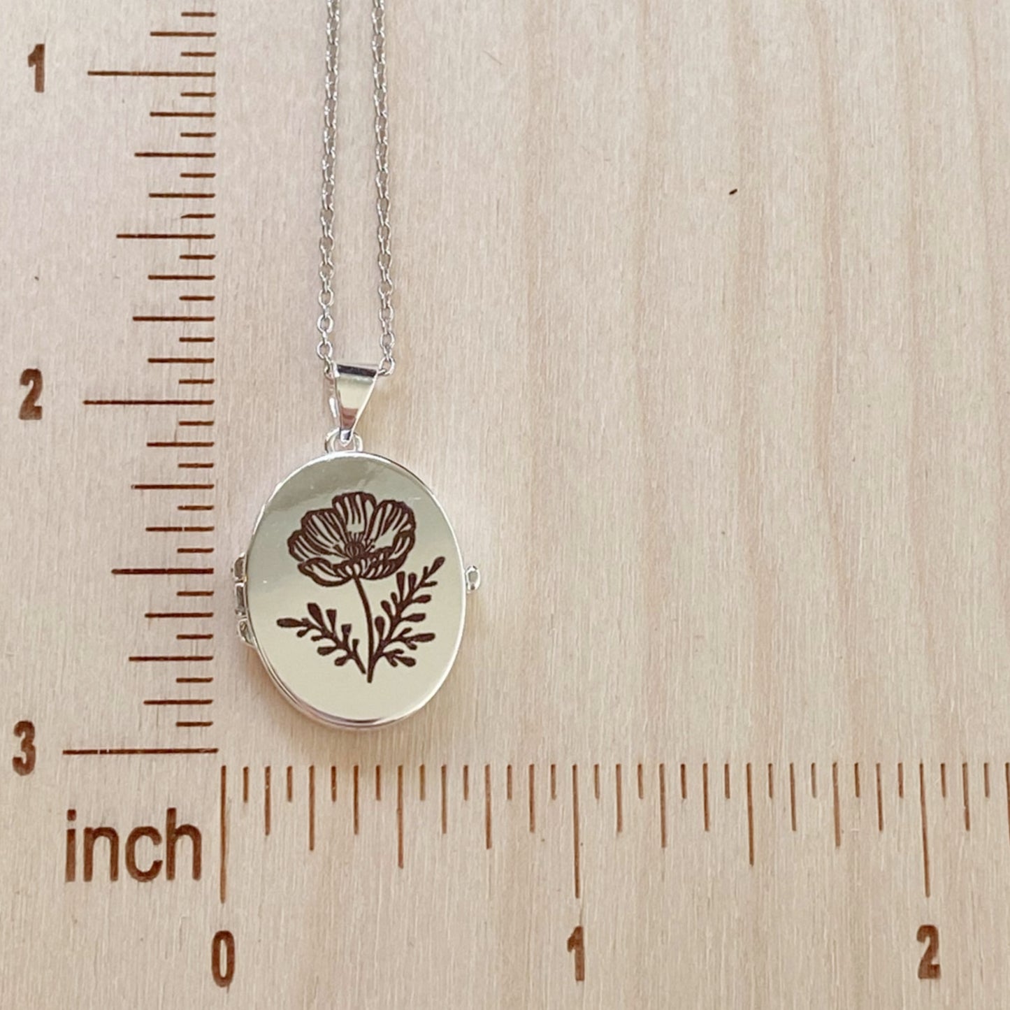Silver Oval Locket, Cosmos Flower