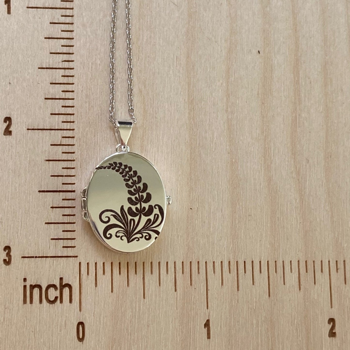 Silver Oval Locket, Larkspur flower