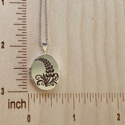 Silver Oval Locket, Larkspur flower