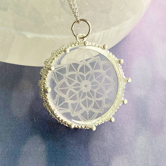Mandala Etched Glass Necklace, design 1