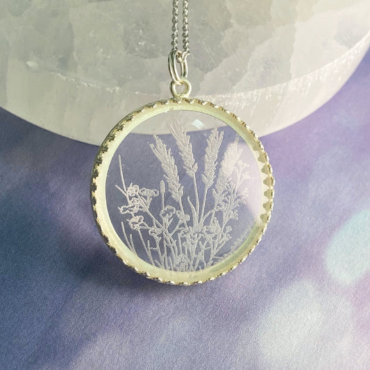 Wildflowers Etched Glass Necklace