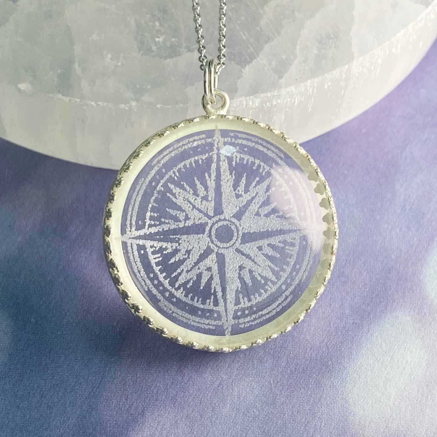 Compass Rose Etched Glass Necklace