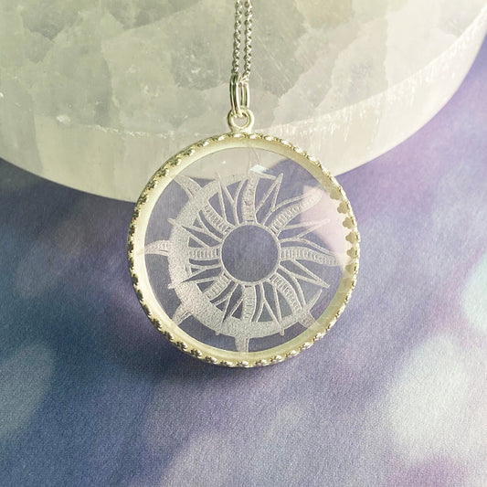 Etched Glass Sun and Moon Necklace