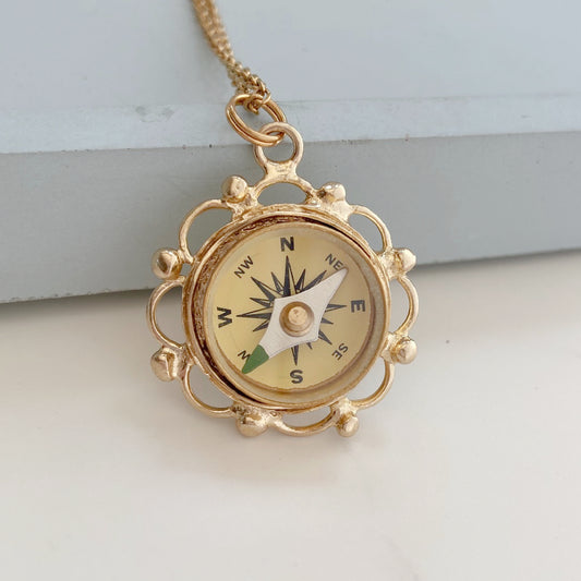 Gold Filigree Working Compass Necklace