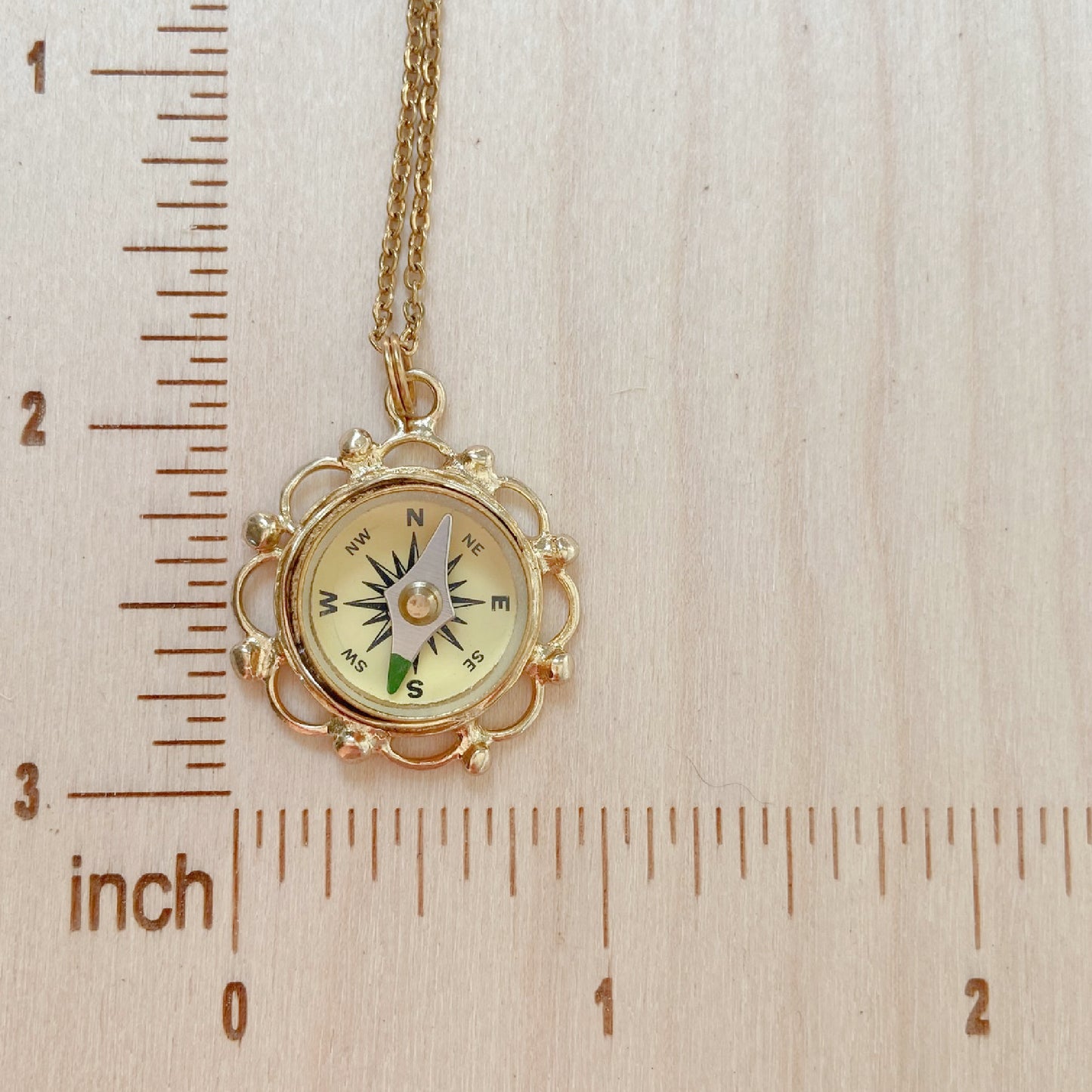 Gold Filigree Working Compass Necklace