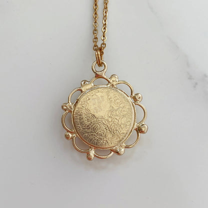 Gold Filigree Working Compass Necklace