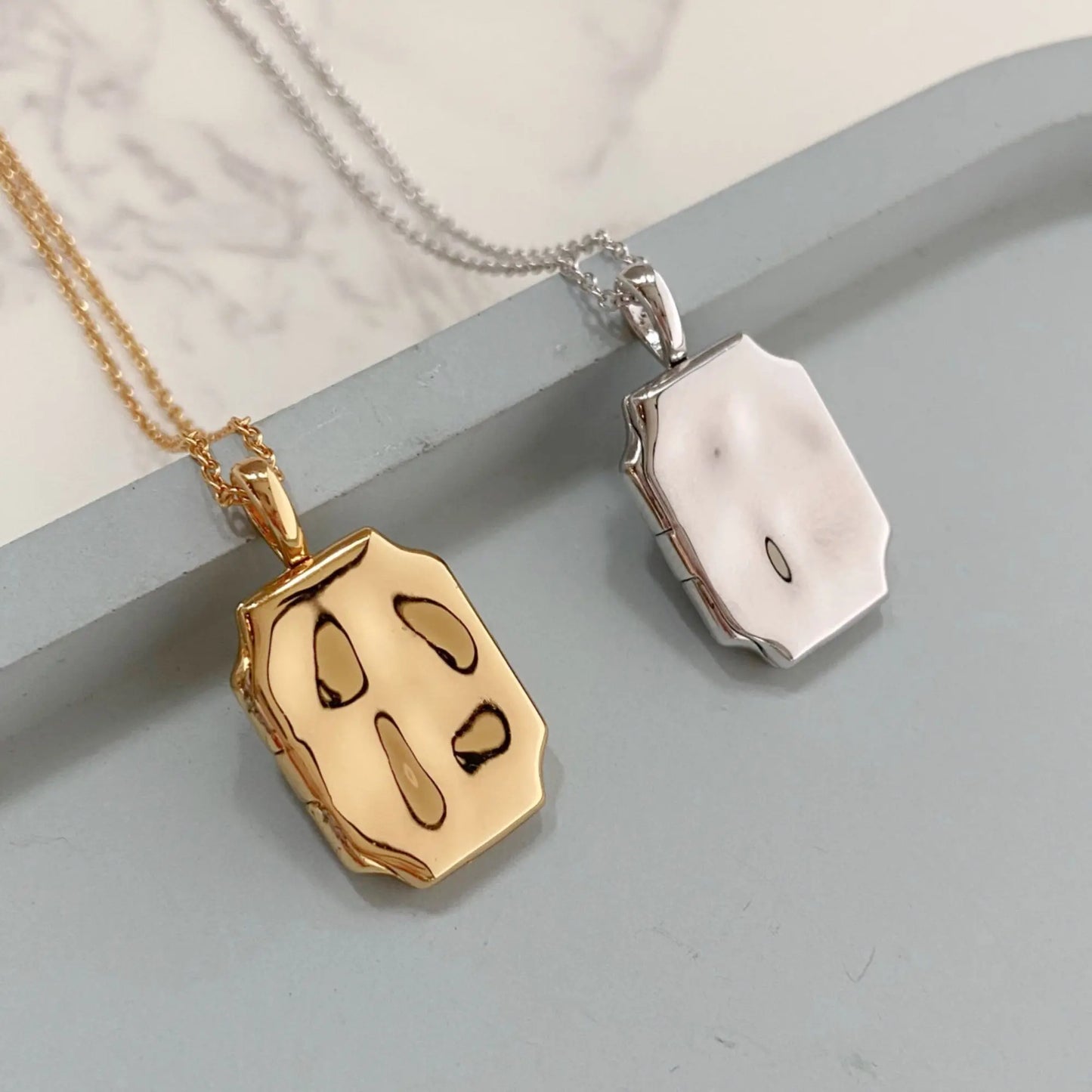Gold and silver rectangle photo lockets