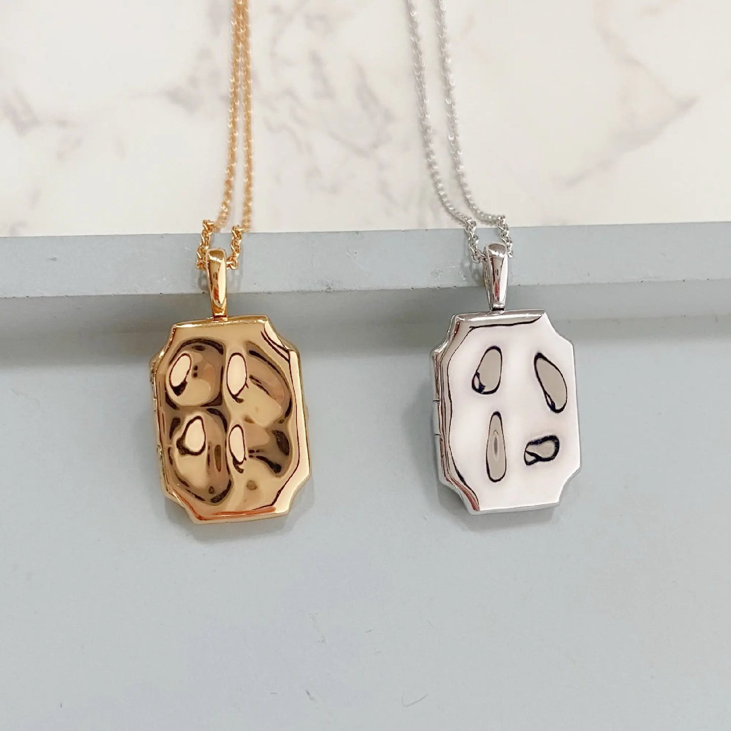 Slim Rectangle Locket, silver or gold 3 Bead Designs
