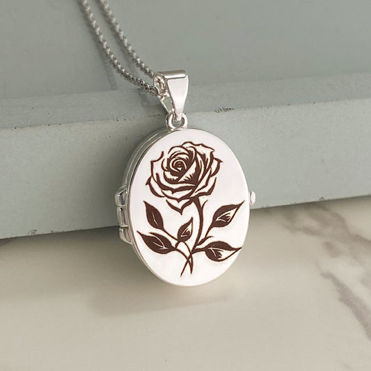 Silver Oval Locket, Rose