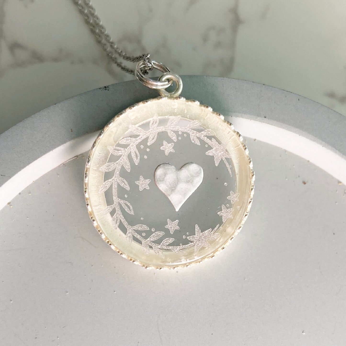 Hammered Heart Etched Glass Necklace 3 Bead Designs