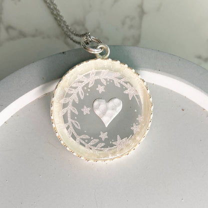 Hammered Heart Etched Glass Necklace 3 Bead Designs