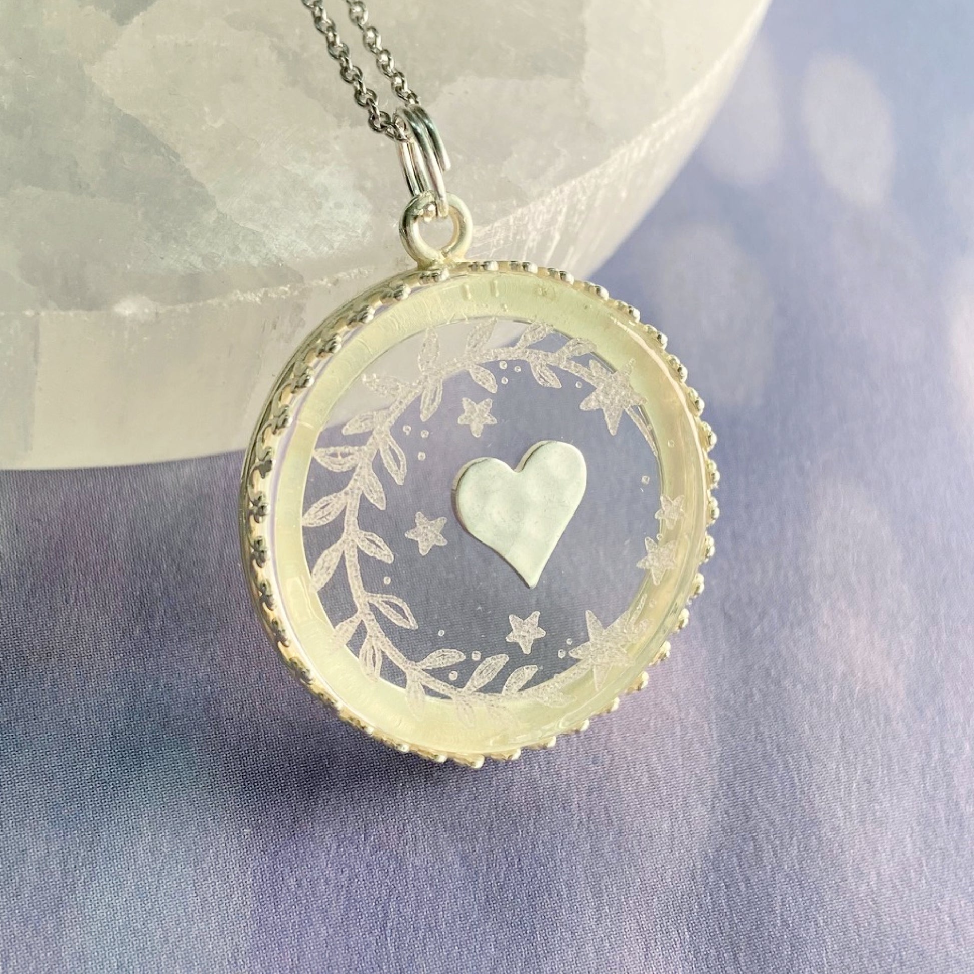 Hammered Heart Etched Glass Necklace 3 Bead Designs