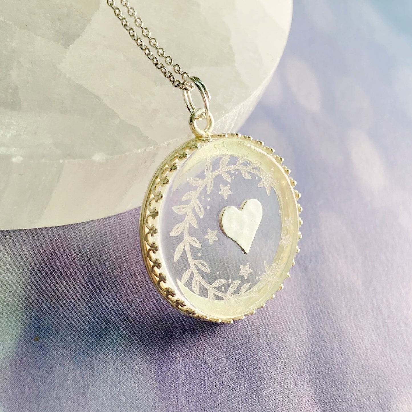 Hammered Heart Etched Glass Necklace 3 Bead Designs