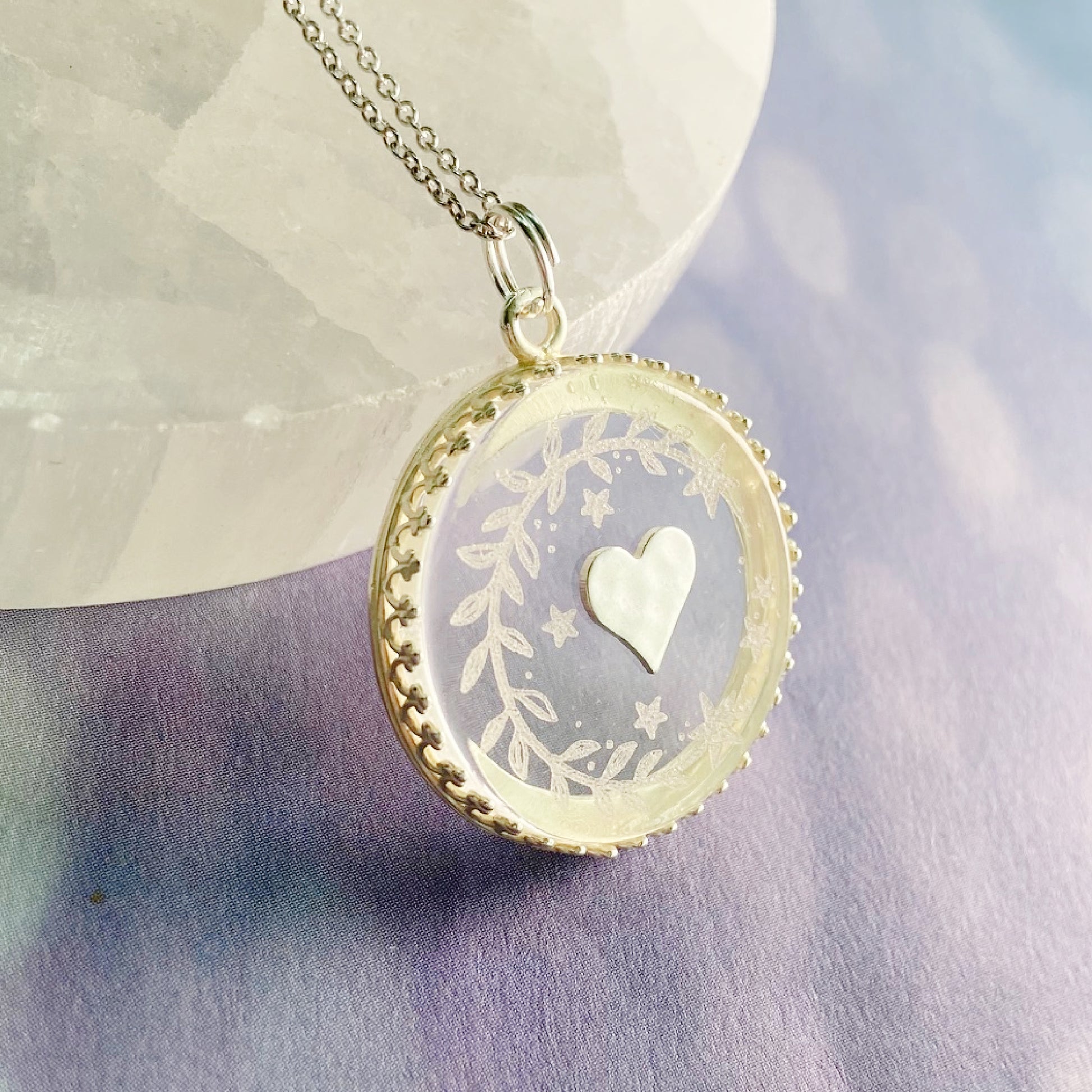 Hammered Heart Etched Glass Necklace 3 Bead Designs