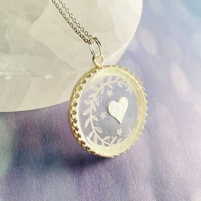 Hammered Heart Etched Glass Necklace 3 Bead Designs