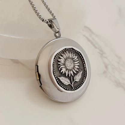 Silver Sunflower Locket Necklace (Copy) 3 Bead Designs