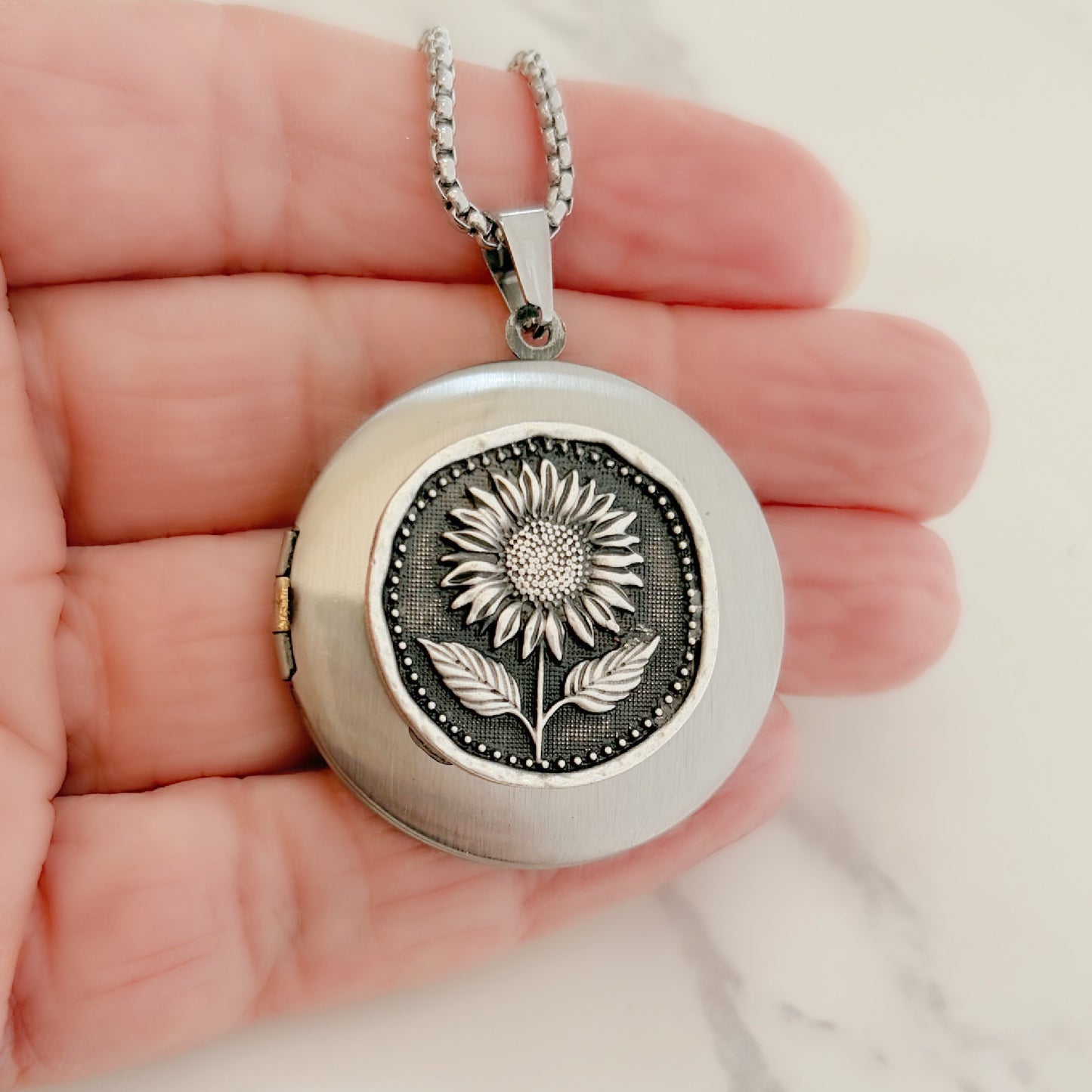 Silver Sunflower Locket Necklace (Copy) 3 Bead Designs