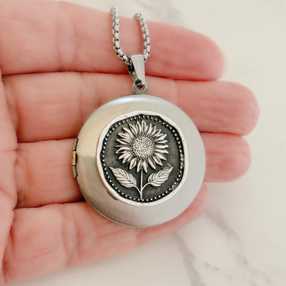 Silver Sunflower Locket Necklace (Copy) 3 Bead Designs