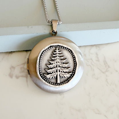 Silver Pine Tree Locket Necklace