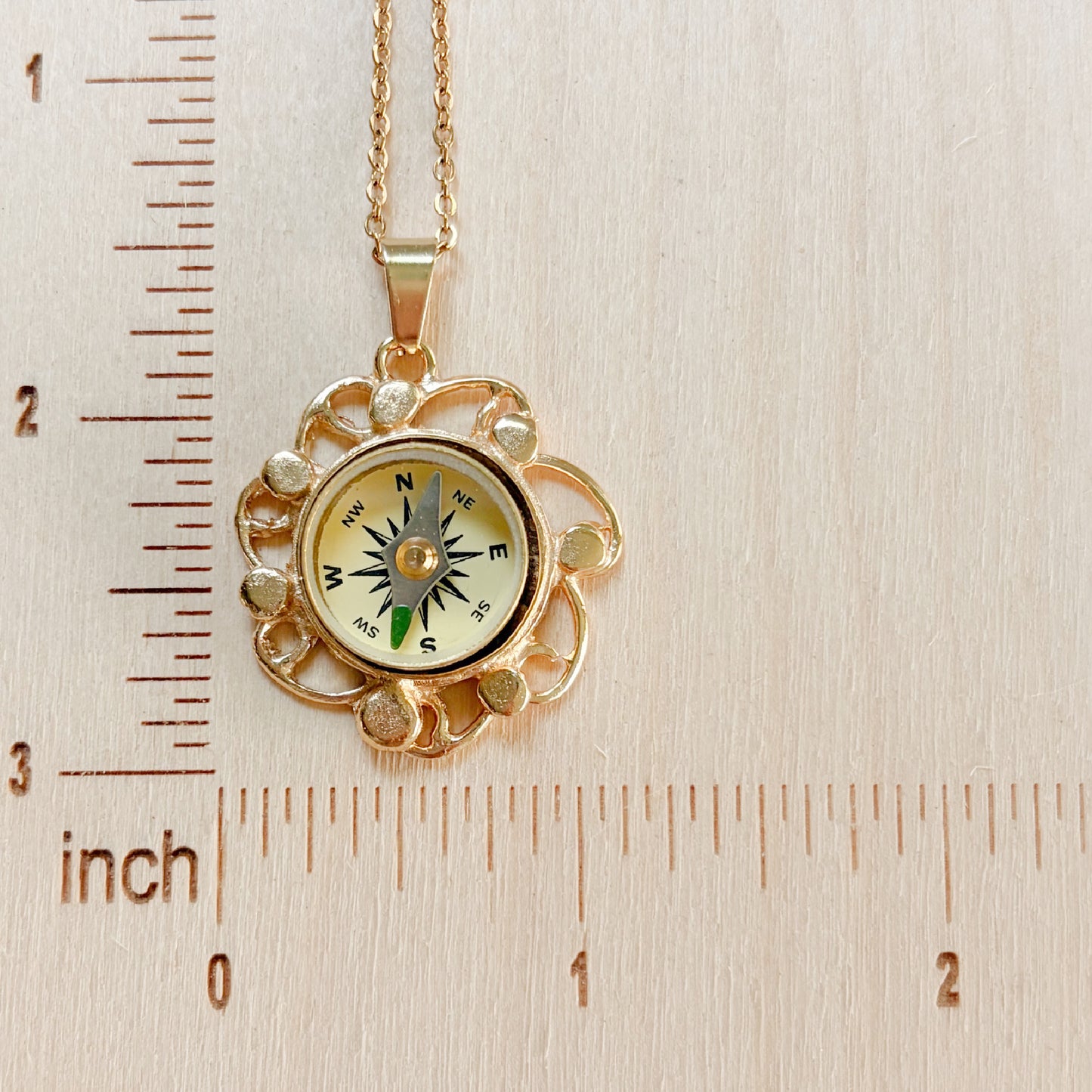 Gold Filigree Working Compass Necklace 3 Bead Designs