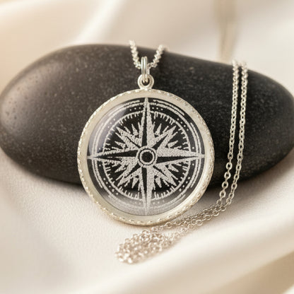 Compass Rose Etched Glass Necklace