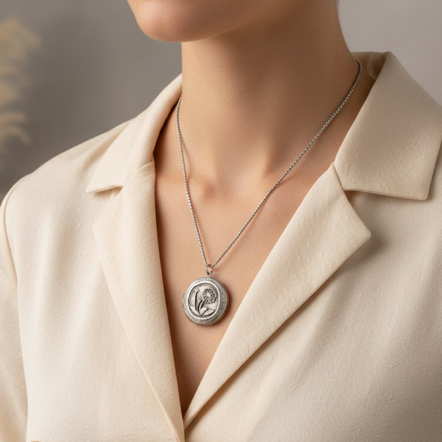 Silver Dandelion Flower Photo Locket