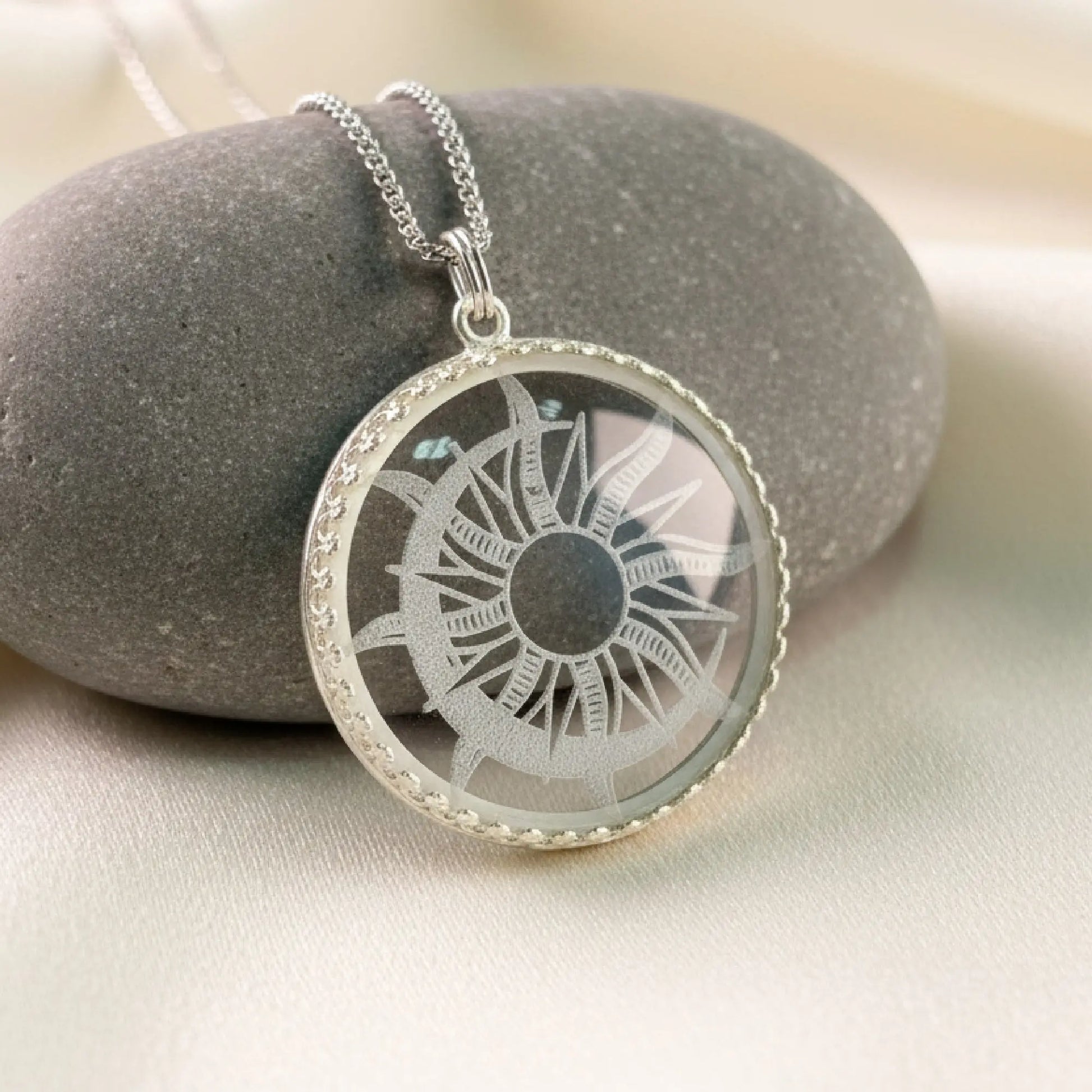 Etched Glass Sun and Moon Necklace 3 Bead Designs