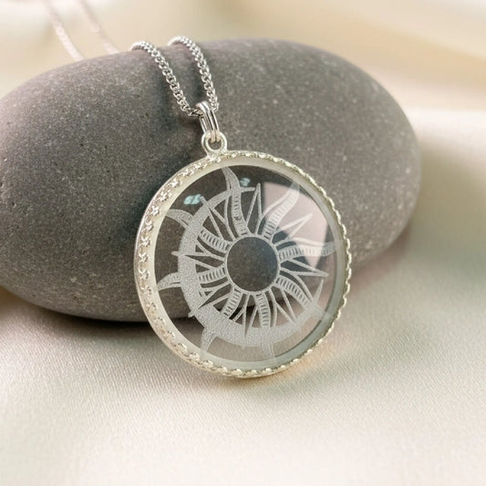 Etched Glass Sun and Moon Necklace 3 Bead Designs