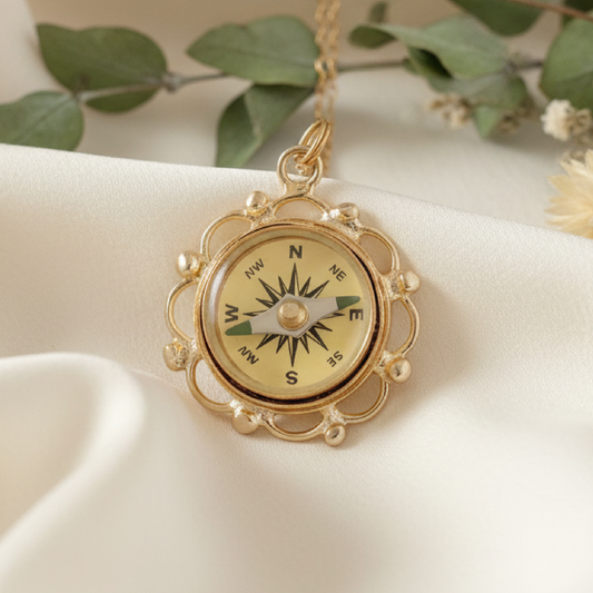 Gold Filigree Working Compass Necklace