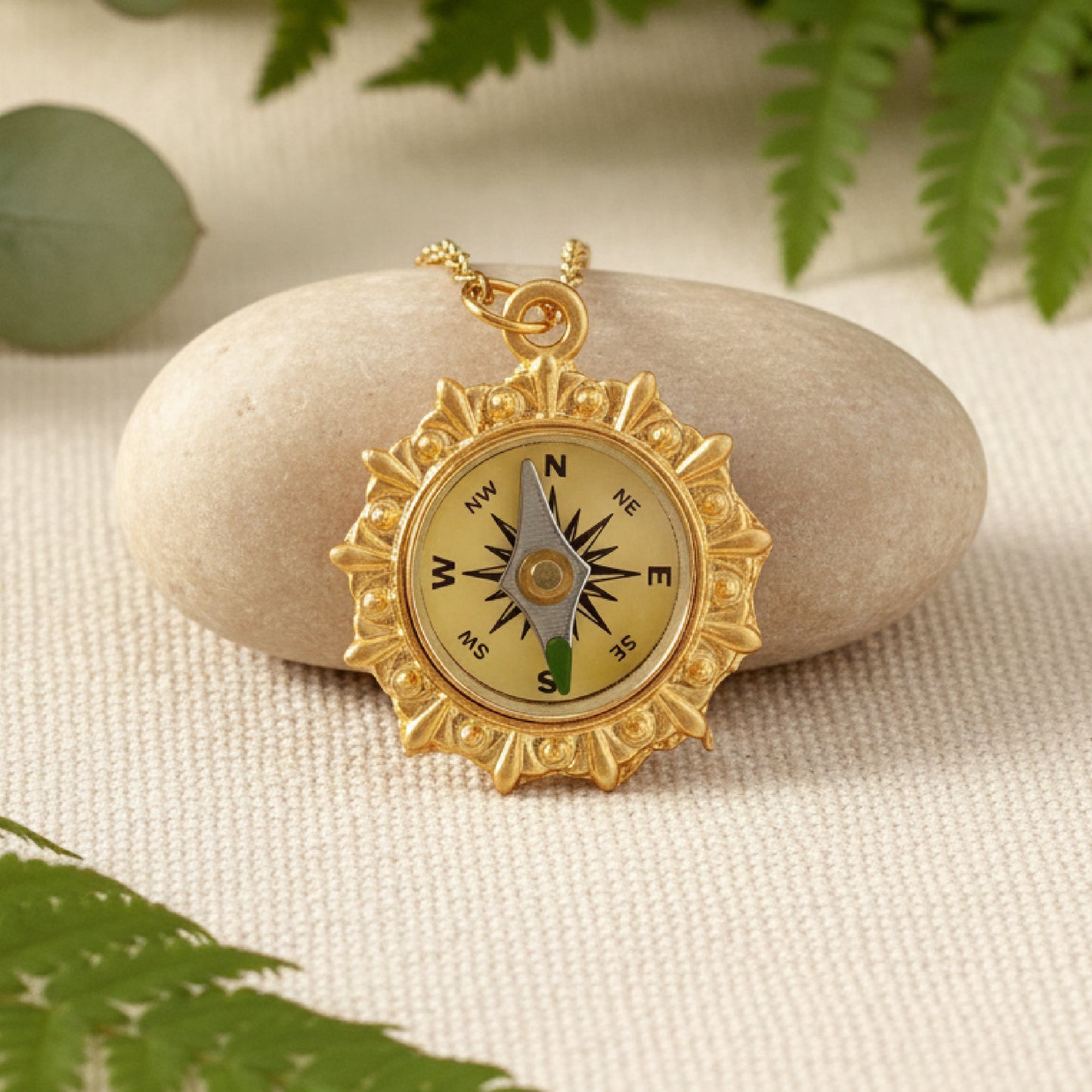 Gold Working Compass Necklace