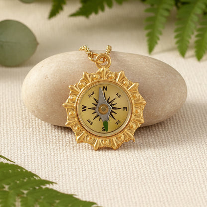 Gold Working Compass Necklace