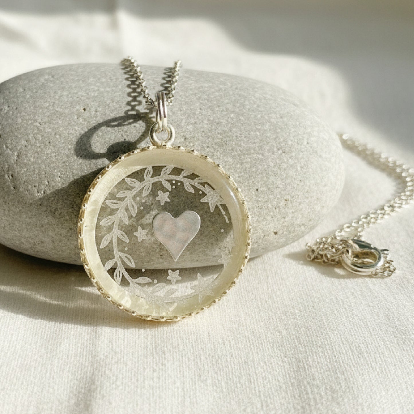 Hammered Heart Etched Glass Necklace 3 Bead Designs