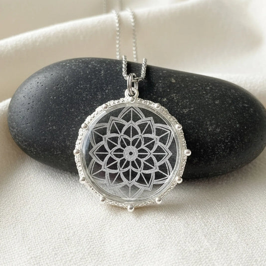 Mandala Etched Glass Necklace, design 1 3 Bead Designs