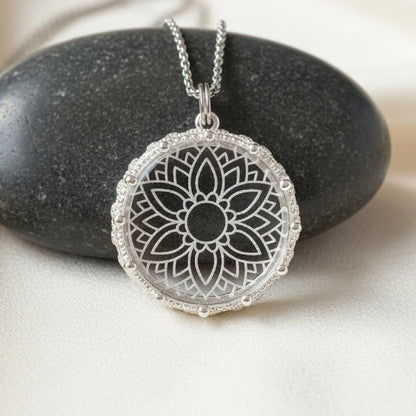 Mandala Etched Glass Necklace, design 2 3 Bead Designs
