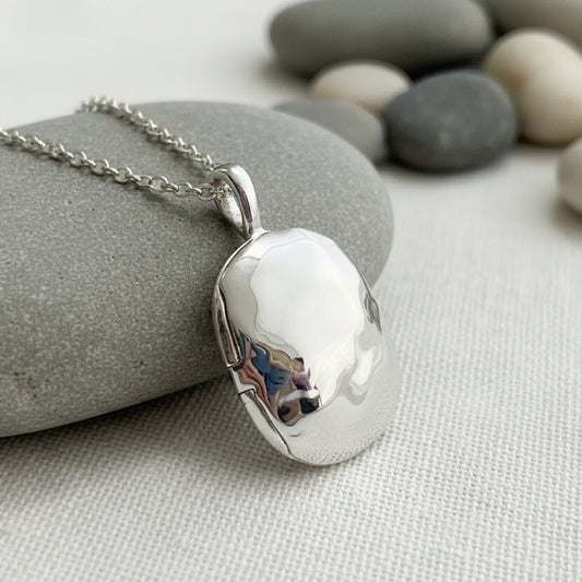 Sterling Silver Beach Stone Locket Necklace