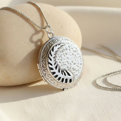 Silver Fern Leaf Photo Locket Necklace