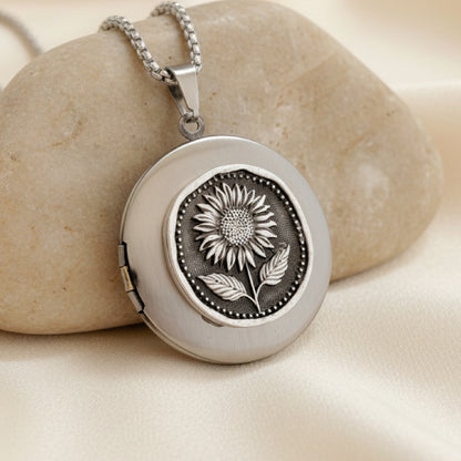 Silver Sunflower Locket Necklace (Copy) 3 Bead Designs