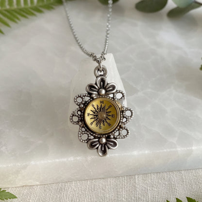Victorian Style Silver Working Compass Necklace