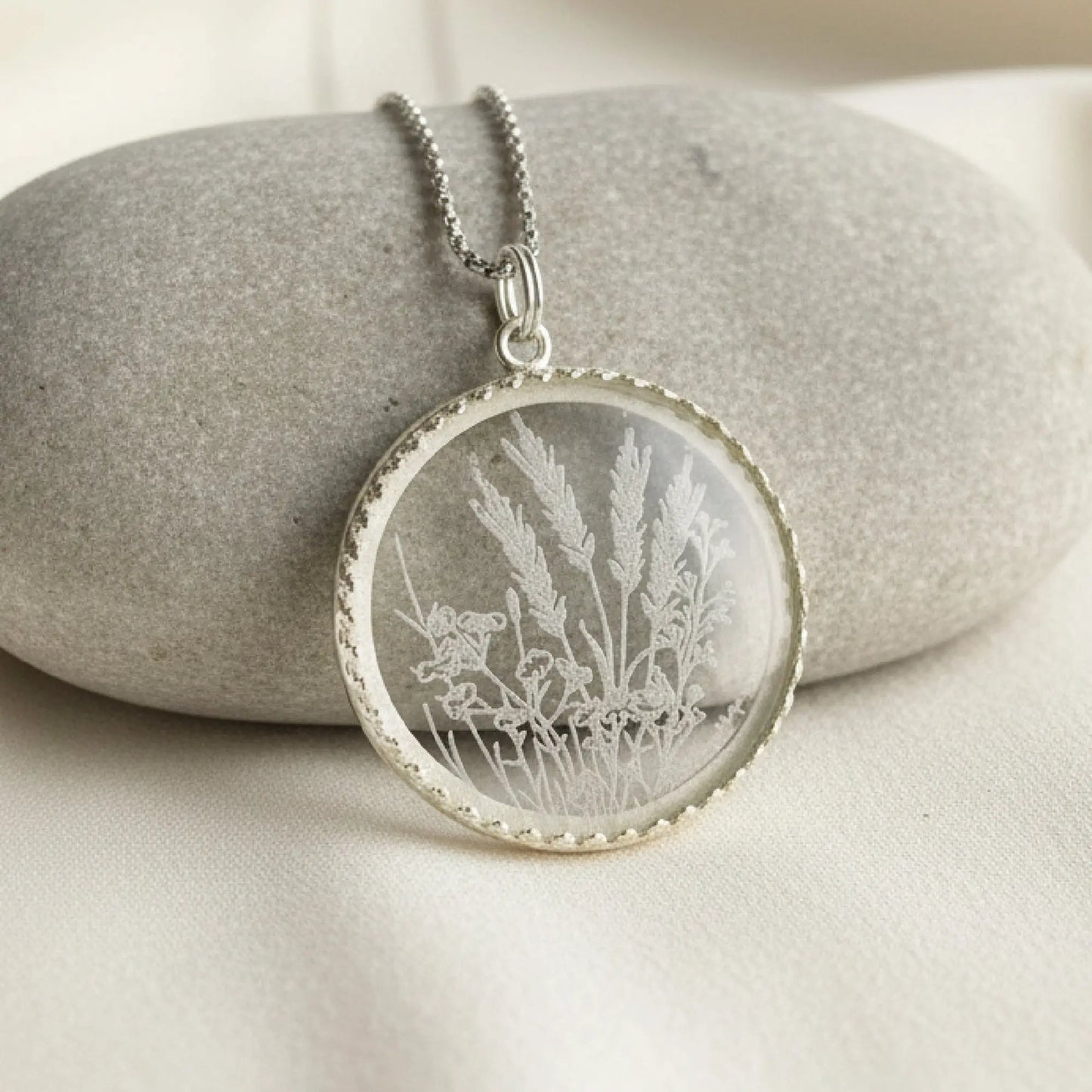 Wildflowers Etched Glass Necklace 3 Bead Designs