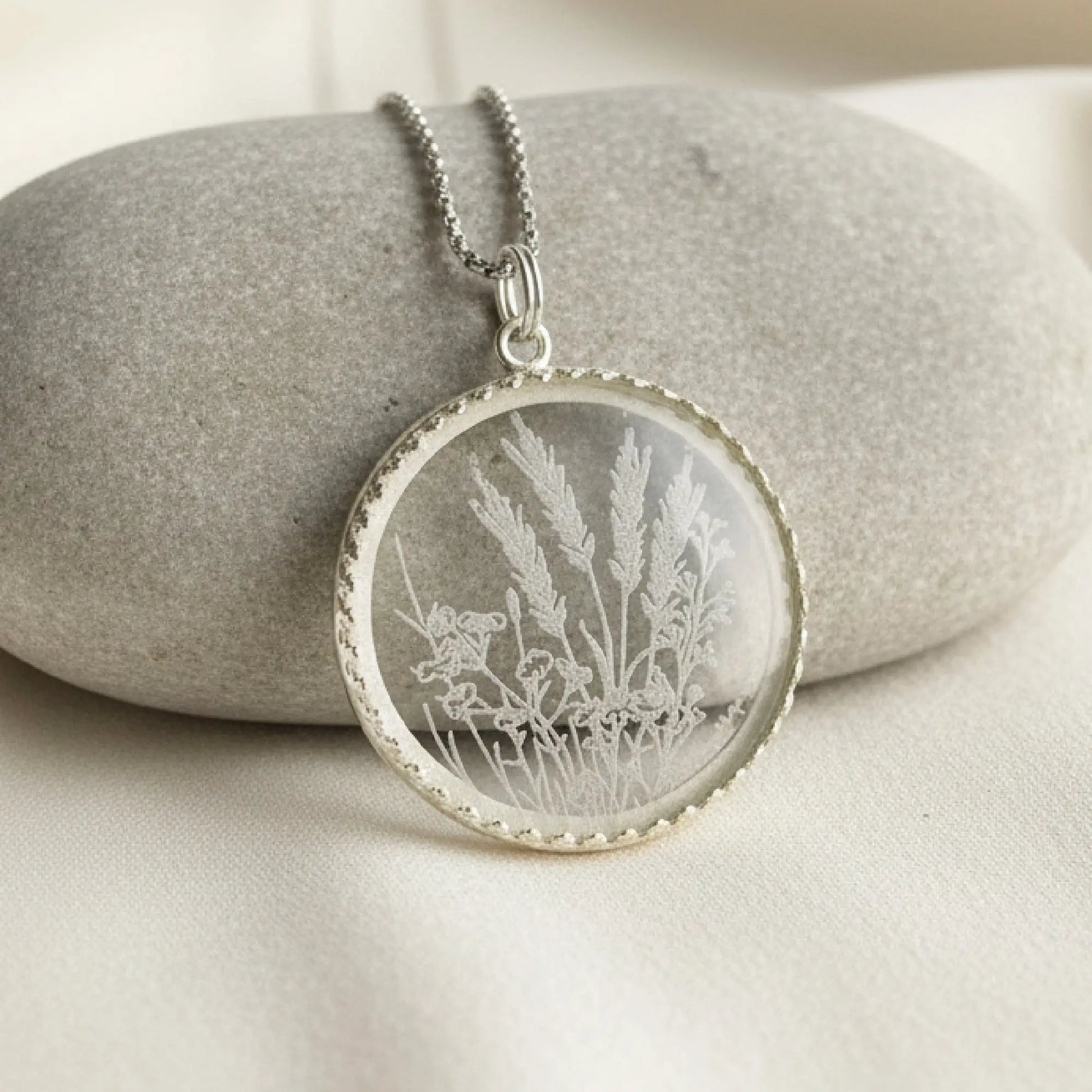 Wildflowers Etched Glass Necklace 3 Bead Designs