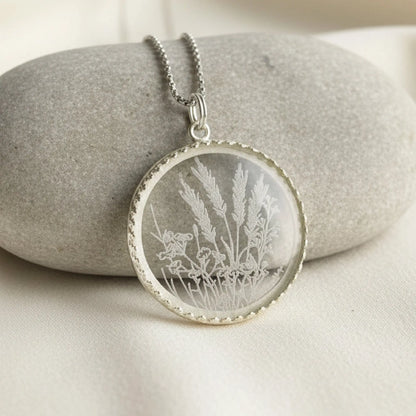 Wildflowers Etched Glass Necklace 3 Bead Designs