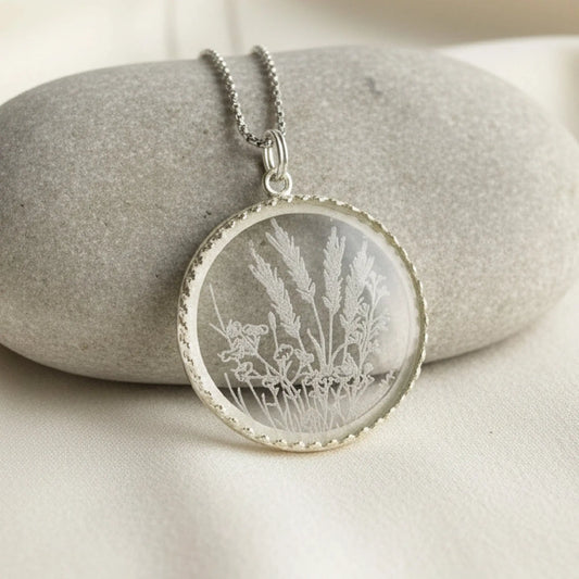 Wildflowers Etched Glass Necklace 3 Bead Designs