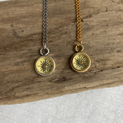 Tiny Working Compass Necklace, silver or gold