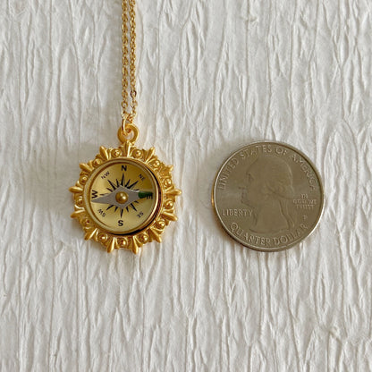 Bright Gold Working Compass Necklace