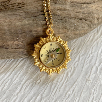 gold working compass necklace