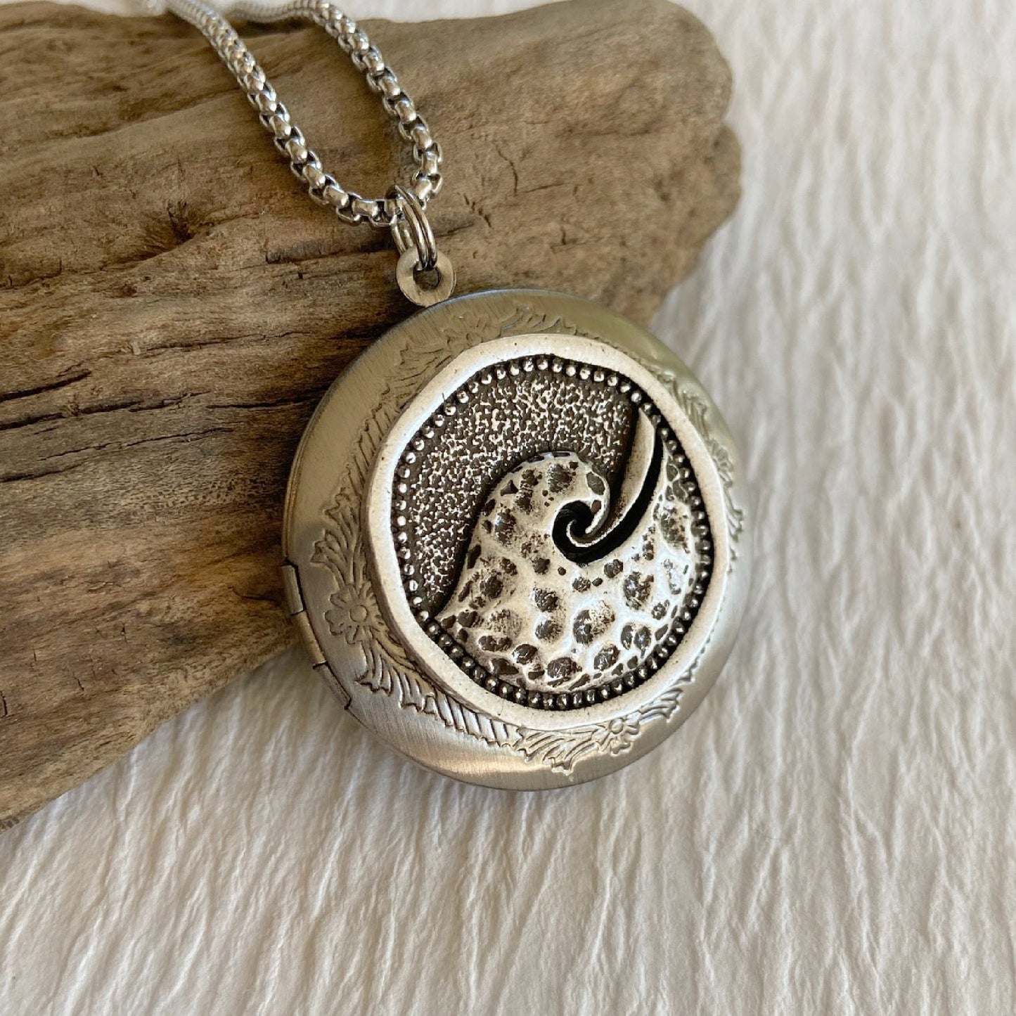 Silver Ocean Wave Locket Necklace