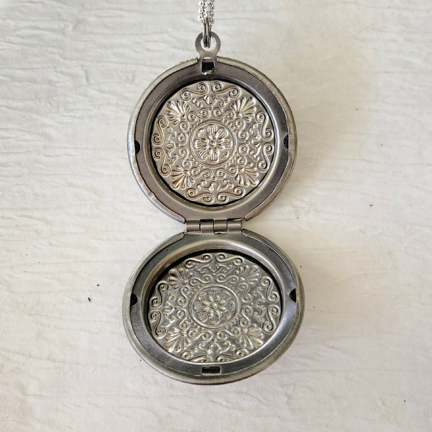 Silver Daisy and Moon Locket Necklace