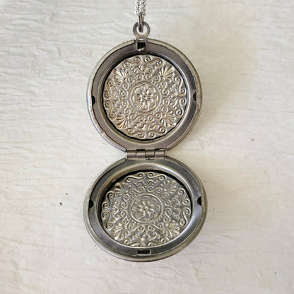 Silver Daisy and Moon Locket Necklace